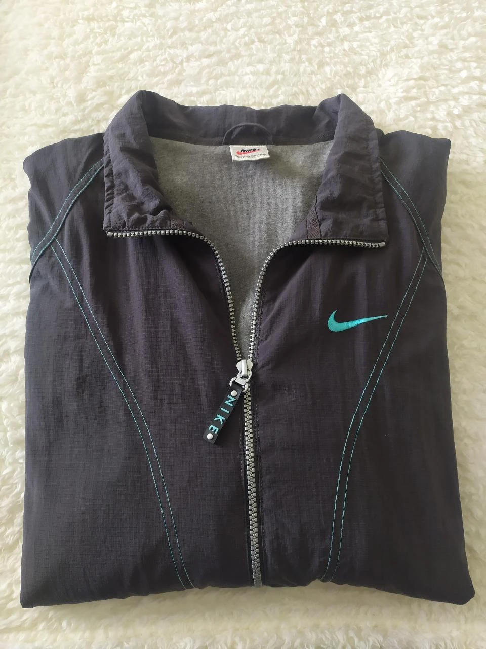 Vintage Y2K Nike GG Escuro Cinza Nylon Jaqueta Cortavento Original – photo 18